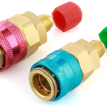 Flexzion AC R134a Quick Connectors System Port Adapters Couplers Low High Set of 2 Conversion Kit for HVAC Auto Car Air conditioning with Manifold Hose Gauge