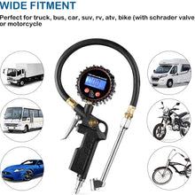 CZC AUTO Digital Tire Inflator Pressure Gauge, LED Display Tyre Deflator Gage with Dual Head Chuck Rubber Hose MNPT Fitting, Compatible with Air Pump Compressor for Truck Bus RV Car Motorcycle Bike