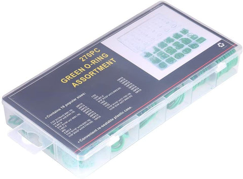 Cuque 18 Sizes 270Pcs O-ring Box O-Ring Tools Set Assortment Car Auto Vehicle Repair Car Air Conditioning Rubber O-Ring Tools HNBR Seals Assortment Kit Green