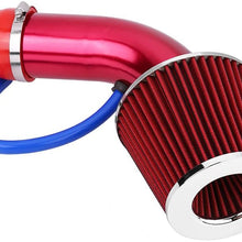 Qiilu 76mm 3 Inch Universal Car Cold Air Intake Filter Aluminum Induction Hose Pipe Kit (Red)