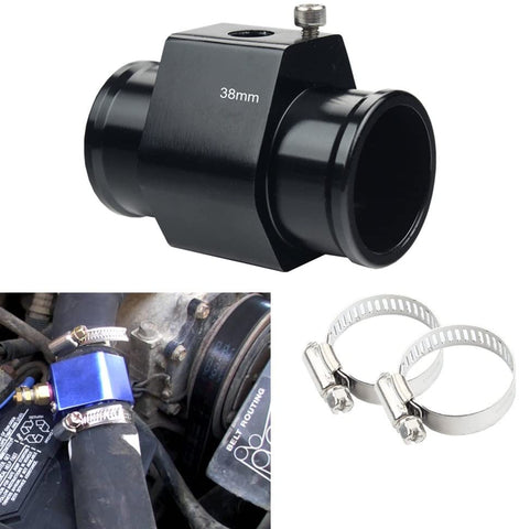 Dewhel Aluminum Black Water Temp Meter Temperature Gauge Joint Pipe Radiator Sensor Adaptor Clamps 38mm