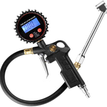 CZC AUTO Digital Tire Inflator Pressure Gauge, LED Display Tyre Deflator Gage with Dual Head Chuck Rubber Hose MNPT Fitting, Compatible with Air Pump Compressor for Truck Bus RV Car Motorcycle Bike