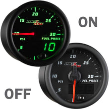 MaxTow Double Vision 30 PSI Fuel Pressure Gauge Kit - Includes Electronic Sensor - Black Gauge Face - Green LED Illuminated Dial - Analog & Digital Readouts - for Diesel Trucks - 2-1/16" 52mm