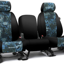 Rear SEAT: ShearComfort Custom Kryptek Neo-Supreme Seat Covers for Toyota Corolla (2020-2020) in Black w/Kryptek Neo-Supreme Banshee for 40/60 Split Back Solid Bottom w/Pullout Arm and 3 Molded.