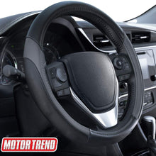 Motor Trend SW-814 Sport Drive Perforated Leather Steering Wheel Cover with Contrast Stitching - Universal Fit for Standard Sizes 14.5 15 15.5 inches (Dark Gray + Black)