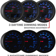 MaxTow Double Vision 260 F Transmission Temperature Gauge Kit - Includes Electronic Sensor - Black Gauge Face - Blue LED Illuminated Dial - Analog & Digital Readouts - for Trucks - 2-1/16" 52mm