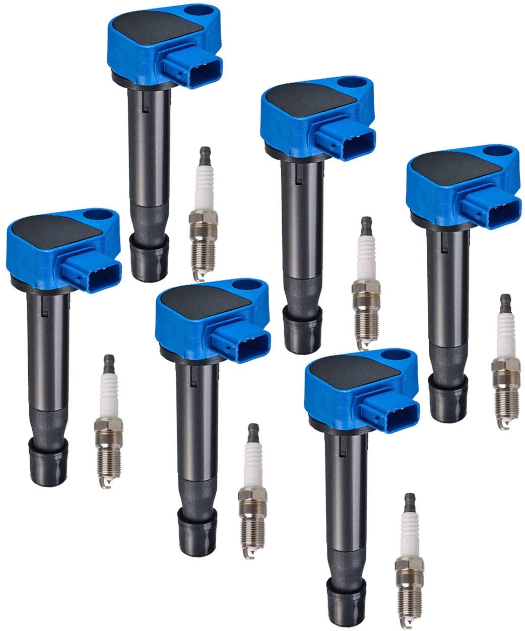 ENA High Performance Ignition Coil and Spark Plug Set of 6 Compatible with 2001-2005 Honda Civic 1.7L L4 2001-2005 Acura EL 1.7L L4 UF242