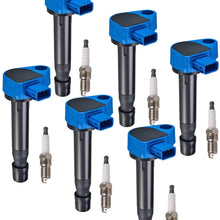 ENA High Performance Ignition Coil and Spark Plug Set of 6 Compatible with 2001-2005 Honda Civic 1.7L L4 2001-2005 Acura EL 1.7L L4 UF242