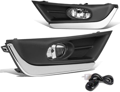 DNA Motoring FL-ZTL-275-CH Clear Fog Light Lamps w/Chrome Trim Bezel+Switch