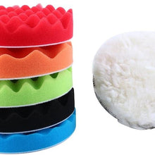 Terisass 7 Pcs/Set Car Cleaning Pads Auto Polisher Buffer Pads Kit 6 Inch Foam and Woolen Polishing Pad Universal Round Shape Polishing Buffing Waxing Pad Kit with M14 Drill Adapter