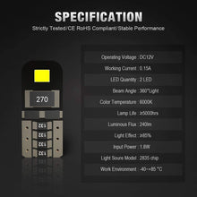 KAFEEK 20x T10 Wedge 194 168 2825 W5W LED Bulbs, Super Bright 2-2835 Chipset, CAN-Bus Error Free, Interior Lights, License Plate Dome Map Door Courtesy Park Lights,Xenon White