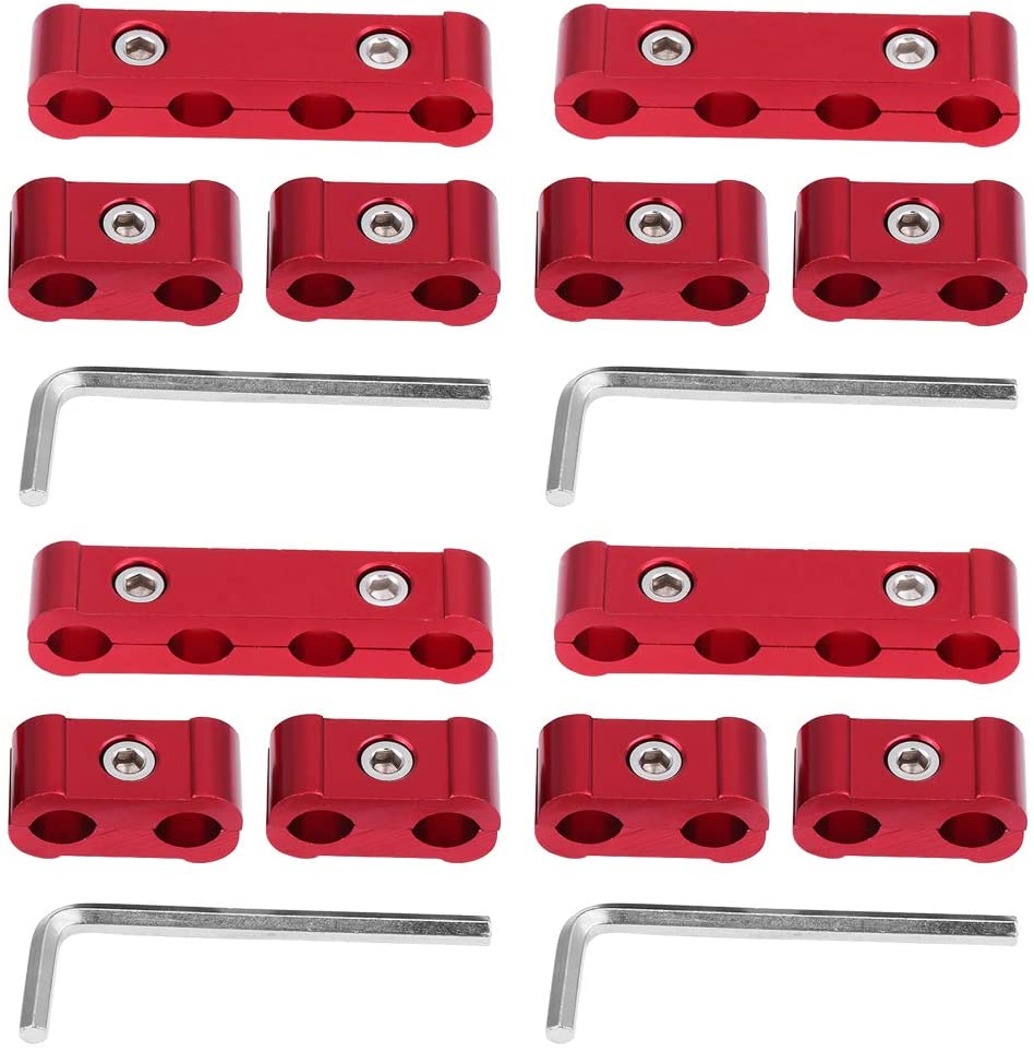 Leyeet 12 Pcs Aluminum Alloy Durable Spark Plug Wire Separator 8mm 9mm 10mm Engine Wire Divider Kit (Red)