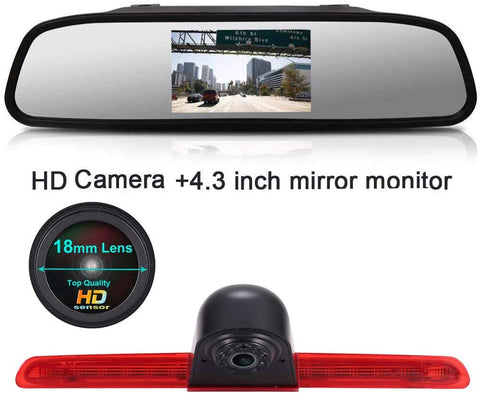 HD IP68 1280pixels Third Roof Top Mount Brake Lamp Reverse Rear View Backup Camera Angle and Distance Adjustable Night Vision for V W T6 Caravelle Bus Transporter MPV SUV (Camera+7