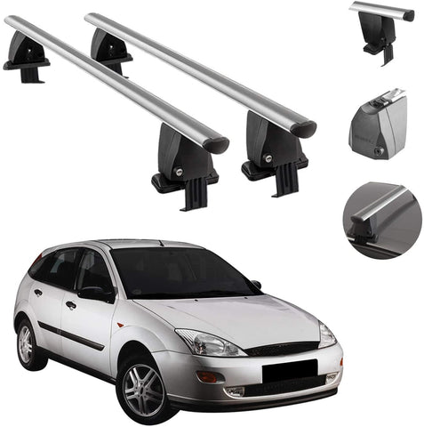 Roof Rack Cross Bars Lockable Luggage Carrier Smooth Roof Cars | Fits Ford Focus Hatchback 5 Door 2000–2007 Silver Aluminum Cargo Carrier Rooftop Bars | Automotive Exterior Accessories