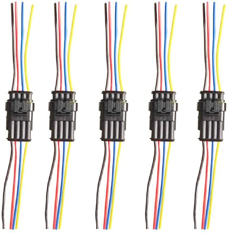 HIGHROCK 5 Kit 4 Pin Way Car Waterproof Electrical Connector Plug with Wire AWG Marine