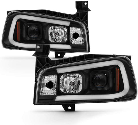 For 2006-10 Dodge Charger LED Daytime Running Lamp Bar Projector Headlights Black Housing Clear Lens Halogen Model Only