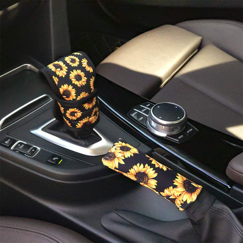 YR Car Gear Shift Cover Set, Cute Car Gear Shift Knob Cover & Hand Brake Cover for Women and Girls, Car Accessories for Women, Lotus