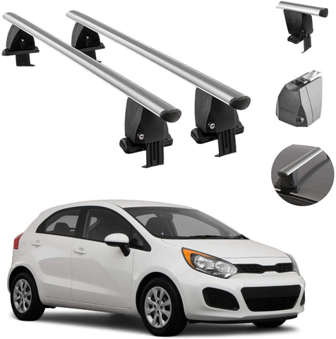 Roof Rack Cross Bars Lockable Luggage Carrier Smooth Roof Cars | Fits Kia Rio Hatchback 2012-2017 Silver Aluminum Cargo Carrier Rooftop Bars | Automotive Exterior Accessories