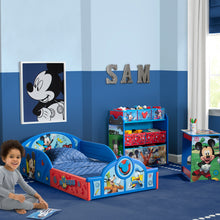 Disney Mickey Mouse 4-Piece Room-in-a-Box Bedroom Set by Delta Children - Includes Sleep & Play Toddler Bed, 6 Bin Design & Store Toy Organizer and Desk with Chair