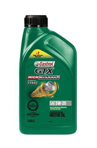 (3 Pack) Castrol GTX High Mileage 5W-20 Synthetic Blend Motor Oil, 1 QT