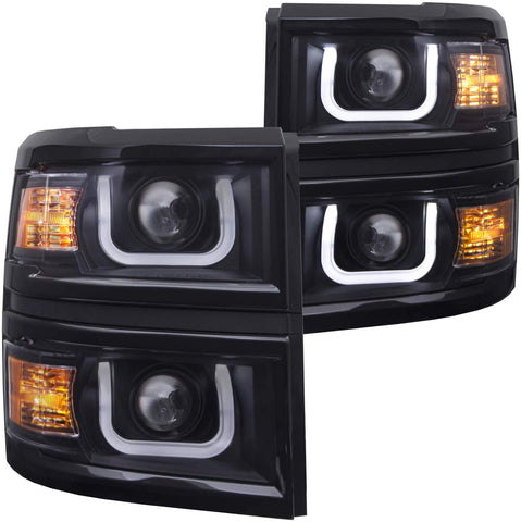 AnzoUSA 111302 Chevy Silverado 14 Projector U BAR Style H.L Black Trim
