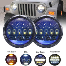 130W Exclusive Blue Projector Lens Brightest 7 inch LED Headlights Amber Turn Signal/DRL Bulbs Kit for Jeep Wrangler JK LJ JKU TJ CJ Sahara Rubicon Freedom Dragon Edition Unlimited Headlamps