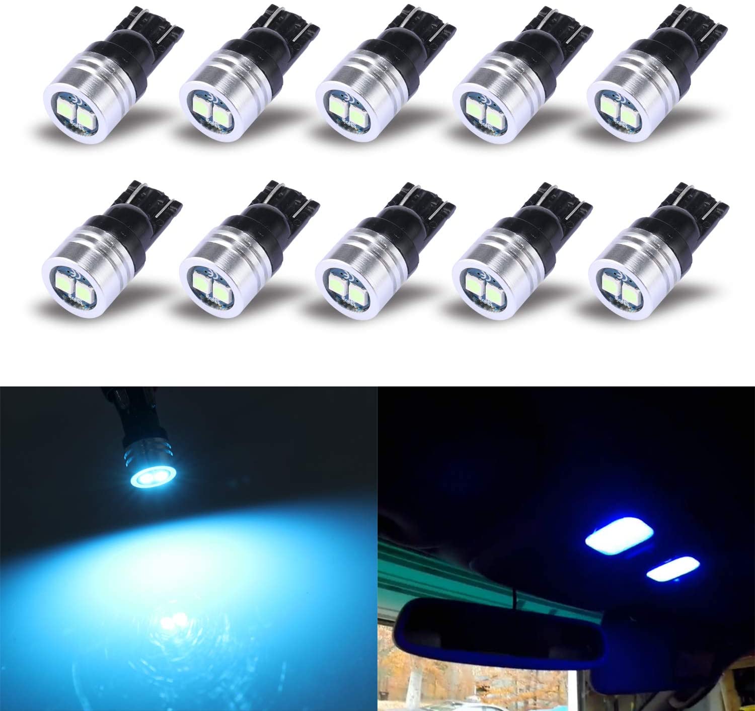 iBrightstar Extremely Bright 3030 Chipsets 168 175 194 2825 W5W T10 Wedge LED Bulbs For License Plate Interior Map Dome Trunk Lights, Ice Blue