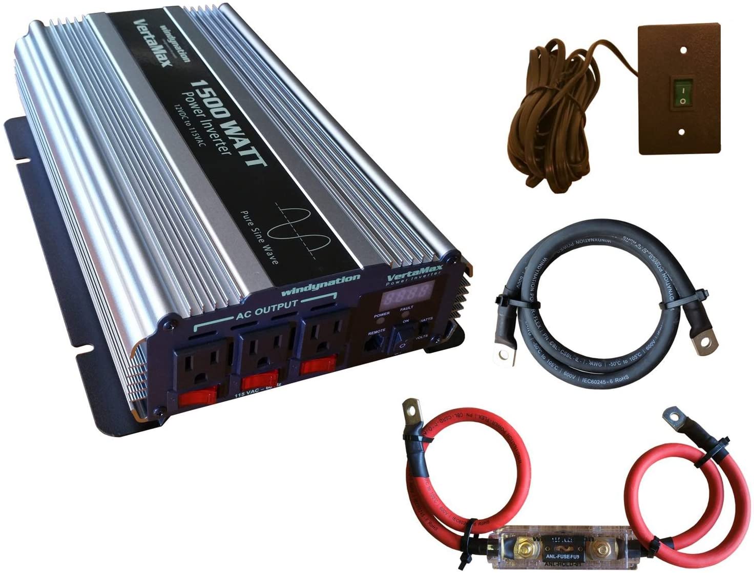 VertaMax Pure SINE Wave 500 Watt (1000W Surge) 12V Power Inverter DC to AC Power - Solar, RV, Car, Off Grid