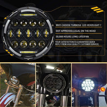 TURBO SII 7" LED Headlight with DRL For Harley Davidson Street Glide Motorcycle Projector LED Headlamp Light Set Black ,DOT Approved ( Also Fits Jeep Wrangler )