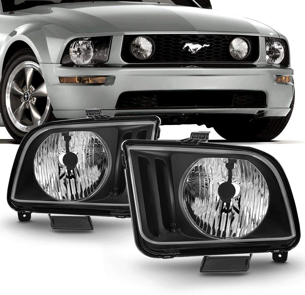 For 2005 2006 2007 2008 2009 Ford Mustang OE Direct Replacement Black Headlights Lamp Left + Right