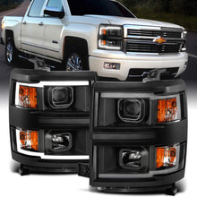 AmeriLite Black Projector Dual LED DRL Bar Headlights Pair for 2014-2015 Chevy Silverado 1500 - Driver and Passenger Side