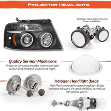 For Ford F150 F-150 Pickup Black Bezel Dual Halo LED G2 Projector Headlights Front Lamps Replacement