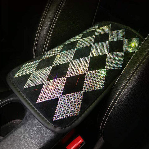 Universal Bling Bling Rhombus Arrangement of Colorful Diamonds Car Center Console Cover, Luster Crystal Arm Rest Padding Protective Case Diamond Car Decor Accessories for Women(FSD)