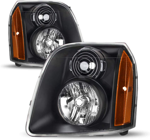 For GMC Yukon XL Hybrid OE Replacement Black Bezel Headlights Driver/Passenger Head Lamps Pair