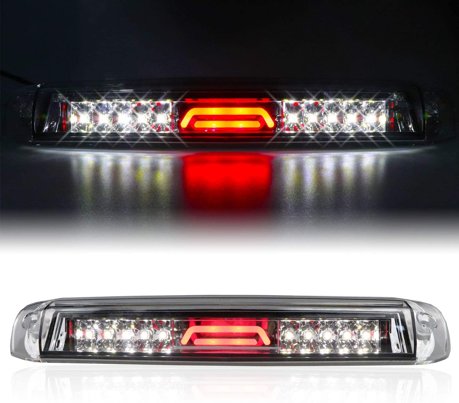 for 99-07 Chevrolet (Chevy) Silverado GMC Sierra 1500 2500 3500 HD Classic, LED Third 3rd Brake Light Reverse Light Rear Cargo Lamp High Mount Stop light Chrome Housing (Clear)