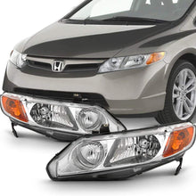 For 2006-11 Honda Civic 4DRs Amber Corner Headlights Assembly Chrome Housing Clear Lens Full Set