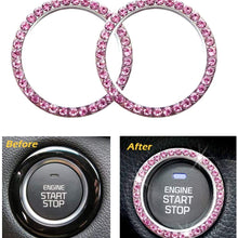 Earthland 2Pcs Crystal Rhinestone Ring for Car Decor, Auto Engine Start Stop Decoration Crystal Interior Ring Decal for Vehicle Ignition Button-Silvery