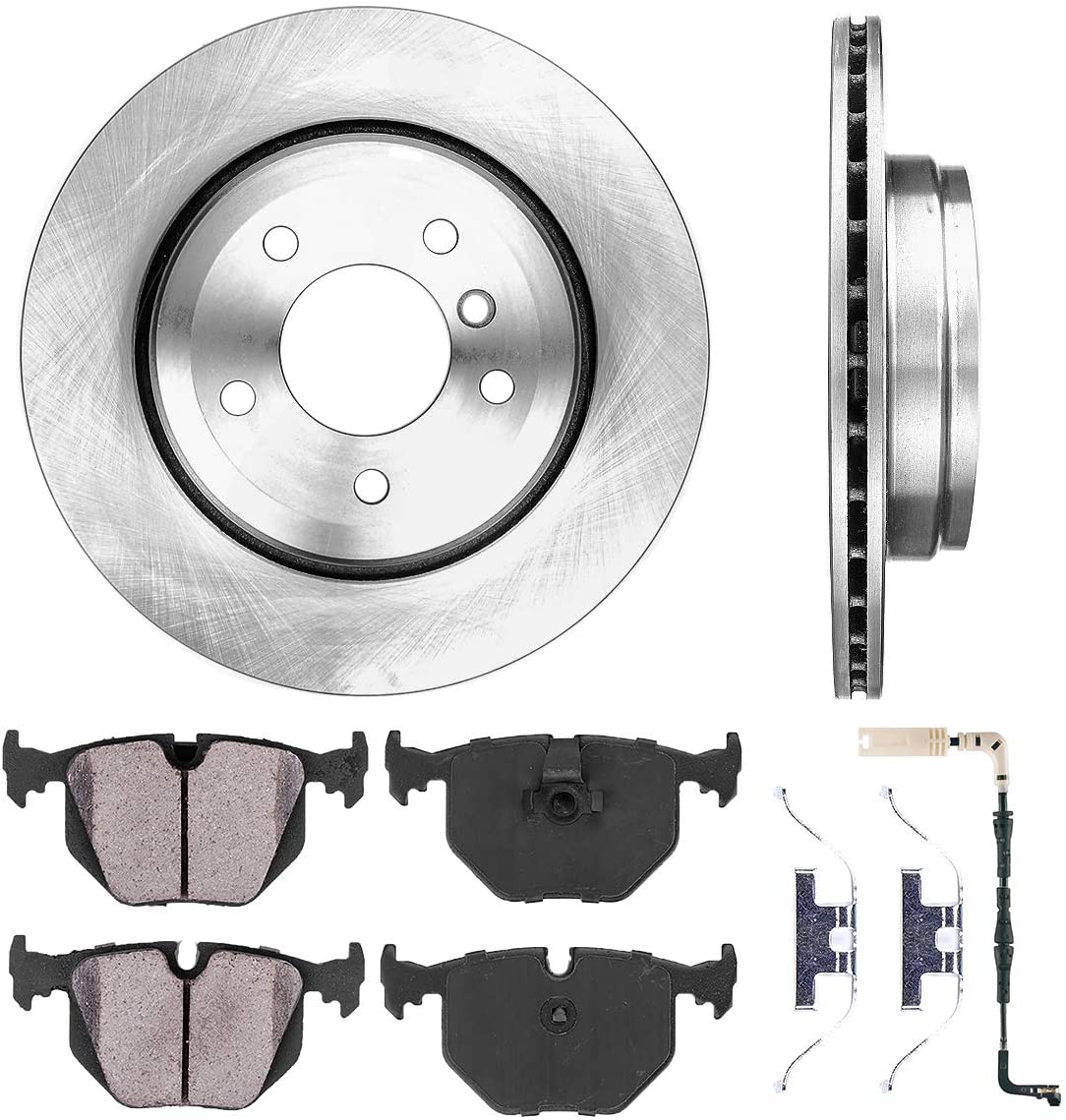 [ E60 ] REAR 320 mm Premium OE 5 Lug [2] Brake Disc Rotors + [4] Ceramic Brake Pads + Sensors + Hardware CRK12621