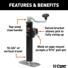 CURT 28350 Weld-On Pipe-Mount Swivel Trailer Jack, 5,000 lbs. 10-3/4 Inches Vertical Travel