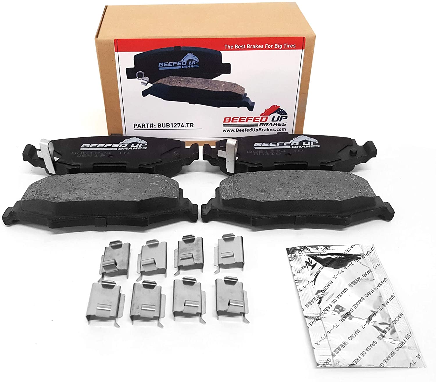 Beefed Up Brakes Trail Rated Rear Ceramic Brake Pad Kit w/hardware and grease Compatible with 2007-2018 Jeep Wrangler JK/JKU