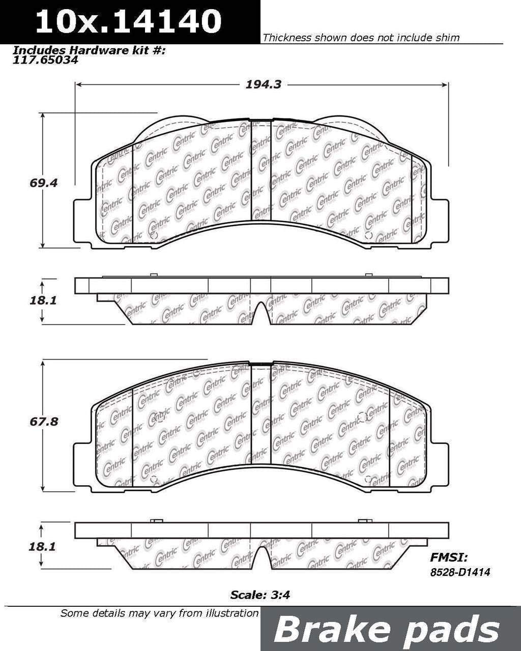 Centric (105.14140) Posi Quiet Brake Pad, Ceramic
