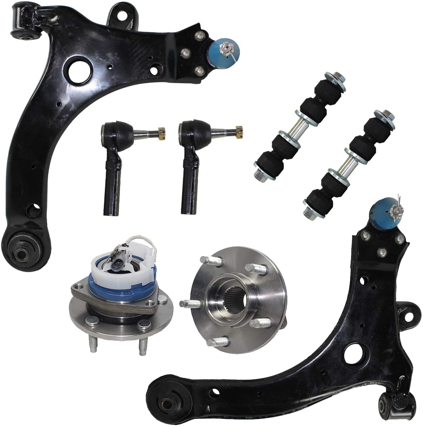 Detroit Axle - 8pc Front Lower Control Arms w/Ball joints, Wheel Hub Bearings, Sway Bar and Outer Tie Rods Kit for 1997-2005 Buick Regal/Century - [2000-2009 Chevy Impala Exc. FE4]- See Fitment