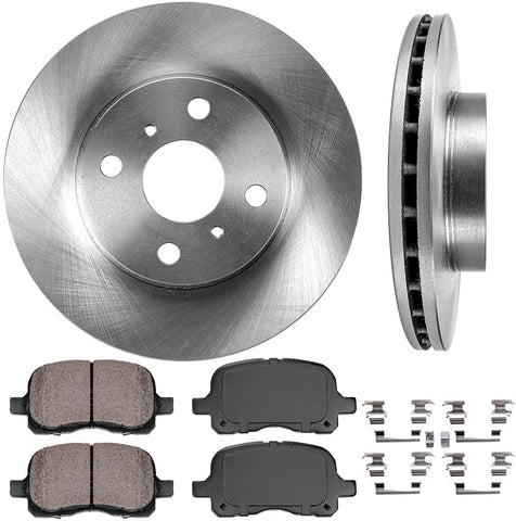 CRK11124 FRONT 255 mm Premium OE 4 Lug [2] Brake Disc Rotors + [4] Ceramic Brake Pads + Clips