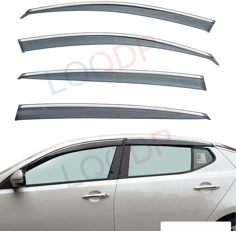 LQQDP 4pcs Smoke Tint With Chrome Trim Outside Mount Tape On/Clip On Style PVC Sun Rain Guard Vent Shade Window Visors Fit 11-15 Kia Optima