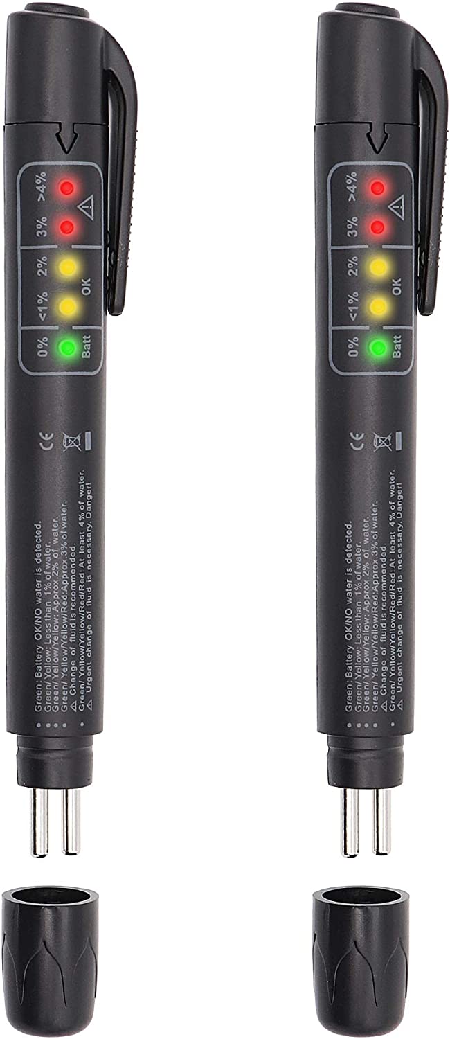 Taxutor 2pcs Brake Fluid Tester Pen Hydraulic Fluid/Liquid/Oil Moisture Analyzer with 5 LED Indicators, Auto Brake Diagnostic Testing Tool for DOT3 DOT4 Brake Fluid