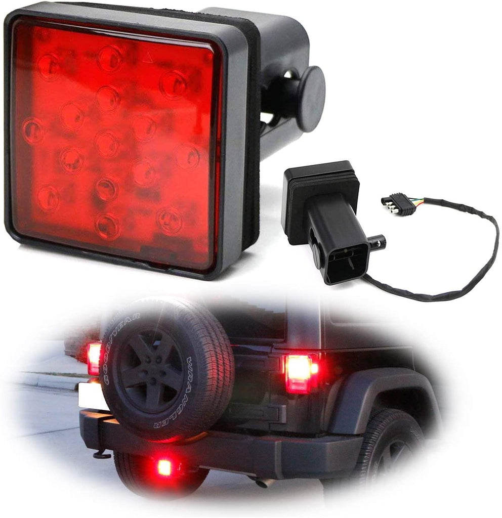 iJDMTOY 35-035-Smoked Dark Smoke Lens Tail/Brake Light for Truck SUV Trailer Class 3/4/5 2-Inch Towing Hitch Receiver, Powered by 15 Super Bright Red LED Bulbs