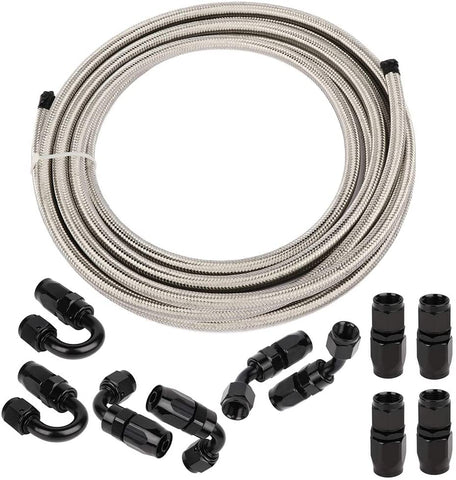 ANPART AN6 20Ft Braided Fuel Line Hose Stainless steel braided fuel gas pipe hose and AN6 10 pcs Swivel Hose End Fittings