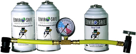 ENVIRO-SAFE R134a Replacement w/Dye Stop Leak & Gauge Kit #RSG-4