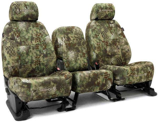 Rear SEAT: ShearComfort Custom Kryptek Neo-Supreme Seat Covers for Toyota Corolla (2020-2020) in Black w/Kryptek Neo-Supreme Banshee for 40/60 Split Back Solid Bottom w/Pullout Arm and 3 Molded.