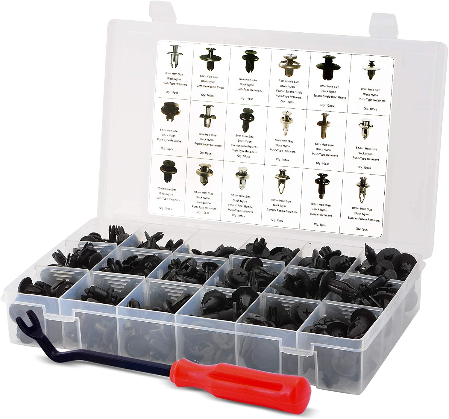 AFA Tooling Replacement for Honda Clips (190 Pcs) - Most Popular Sizes and Applications - with Fastener Remover